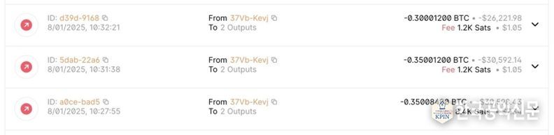 0.35 + 0.35 + 0.3 BTC 총 1비트코인을 출금해간 자료